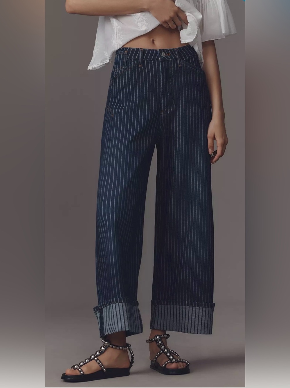 Picro Kayden High Rise Railroad Stripe Carpenter Barrel Jeans by Anthropologie
